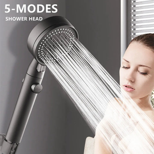 5 Modes Adjustable High Pressure Shower with One-key Stop Spray Bathroom Assessories