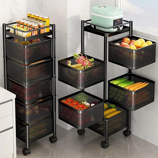 5 Layers Rock Rotateable Fruits Vegetable Kitchen Shelf With Large Capacity